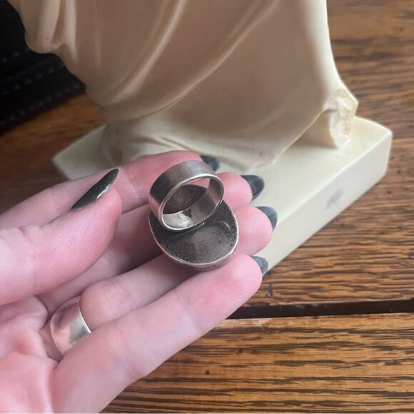 Vintage Large Oval DARK Blue Chunky Cabochon 925 Sterling Silver MEXICO Ring - Picture 16 of 16